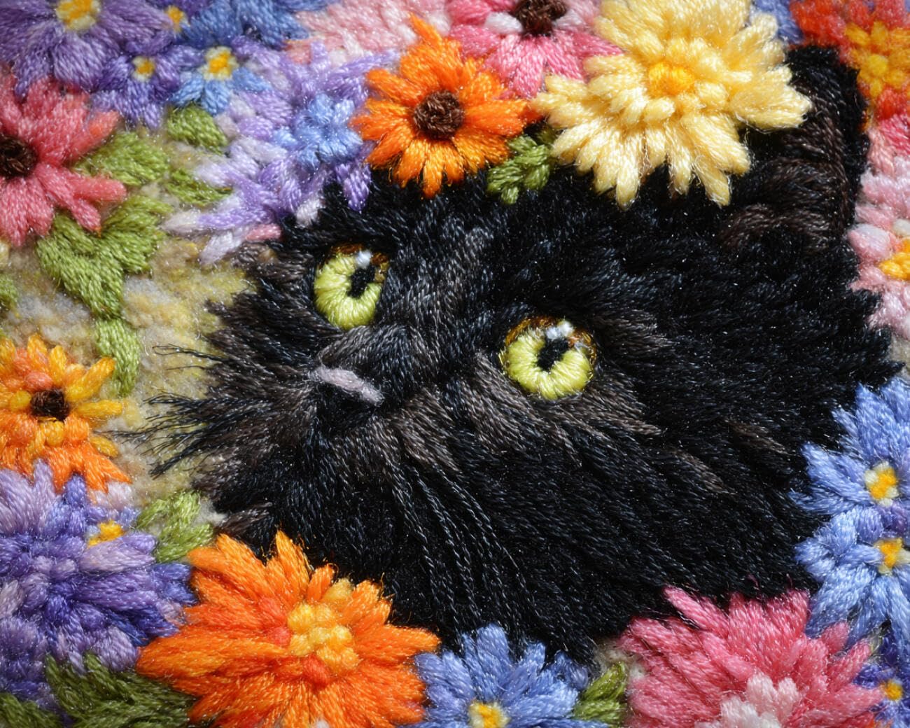 AMBATTERY Latch Hook Tapestry Kit Black cat and Flowers 60x40cm