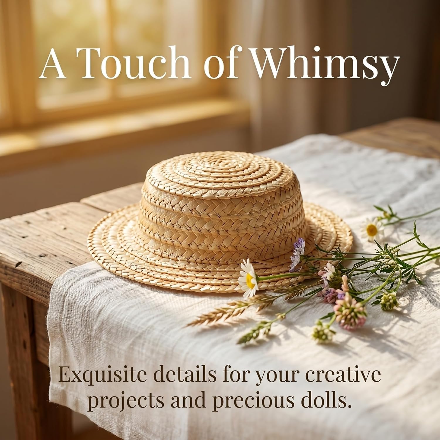 Abaodam Small Straw Hat for Dolls 7 Inch Mini Woven Round Top DIY Craft Hat Photo Prop Party Decoration for Dollhouse and Toy Accessories