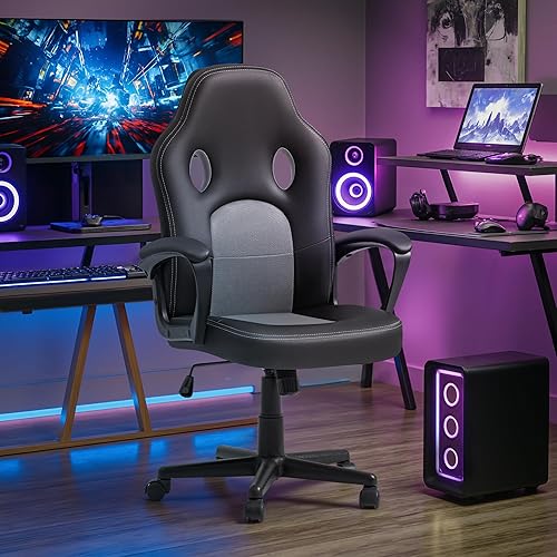 Miniatura 10 de Silla ejecutiva de piel para oficina, sala de conferencias o videojuegos con respaldo alto, ergonómica, ajustable., Blanco