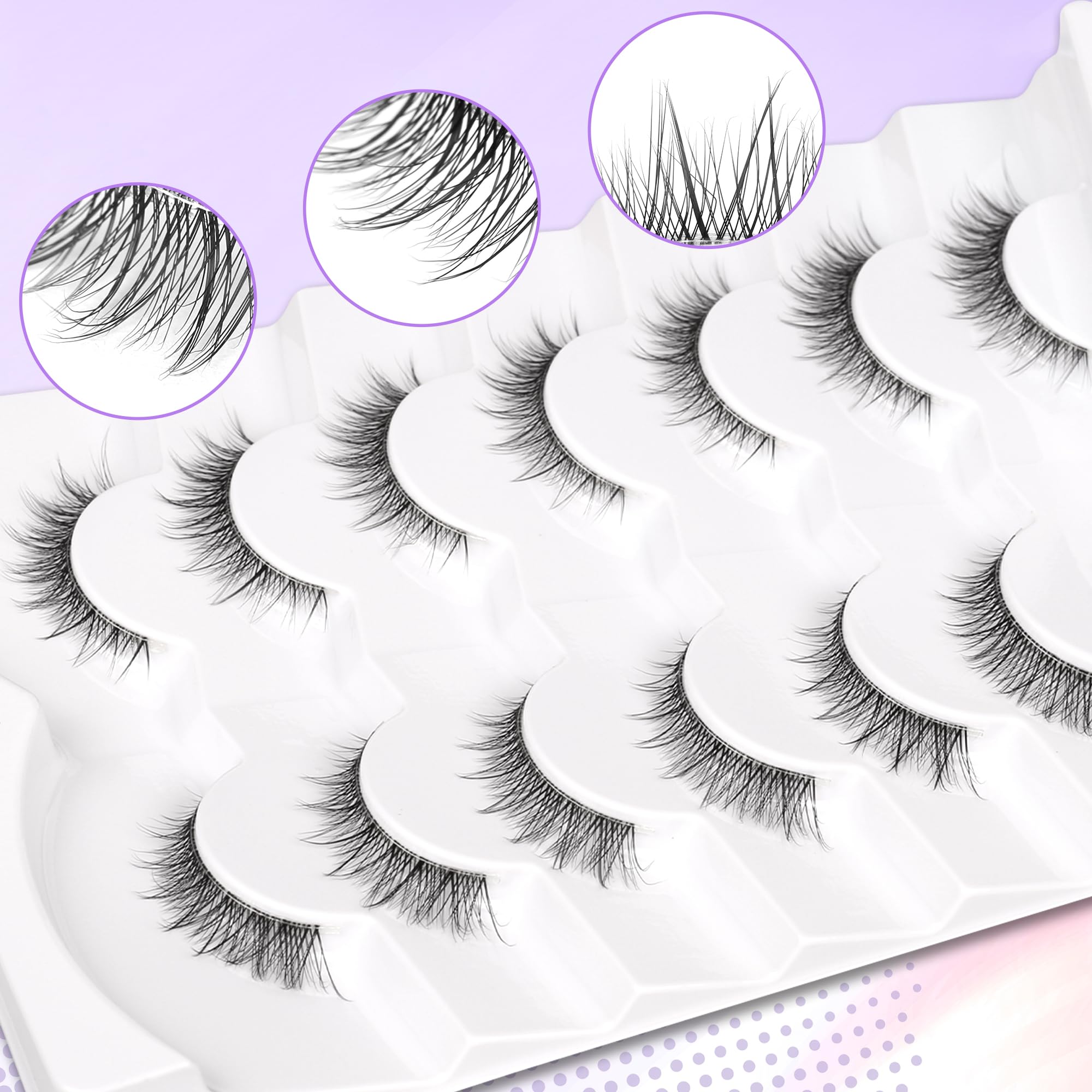 Himirell False Eyelashes 3D Lightweight Natural Comfortable Demi Wispy Cat Eye Lashes Clear Band Daily Eyelashes Strips Fluffy Soft Fake Eyelashes Packs