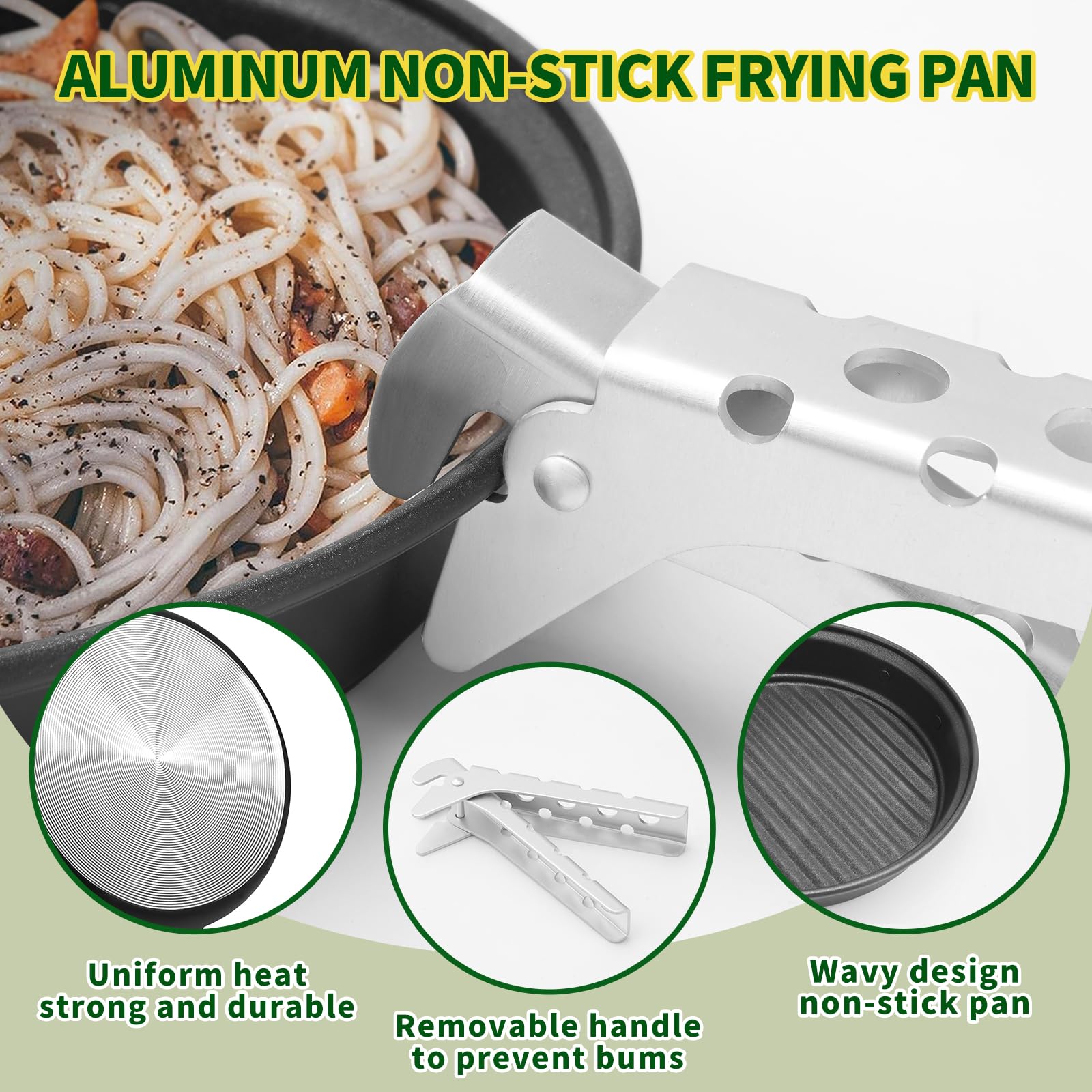 Batterie Cuisine Camping Portable Antiadhésive Hasaller - Kit Aluminium 3 Pièces