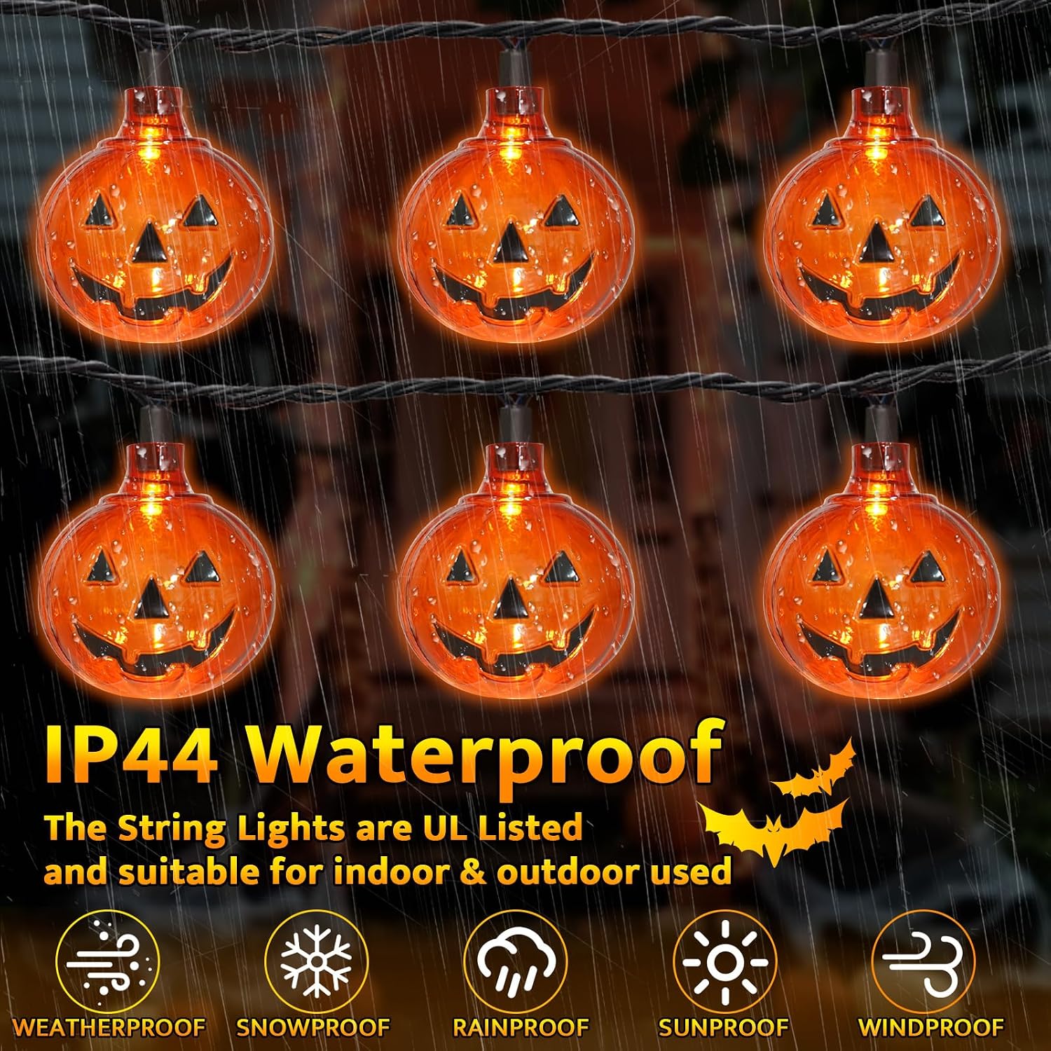 SUNSGNE 8.5Ft Halloween Lights, Pumpkin LED String Lights with 10 PCS Jack O Lantern Pumpkin Lights Plug in Watreproof for Outdoor Indoor Home Fireplace Halloween Decorations