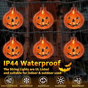 Couah Halloween Pumpkin LED String Lights, 8.5Ft Jack O Lantern Lights with 10 PCS Pumpkins Plug-in Waterproof for Outdoor Indoor Home Decorations