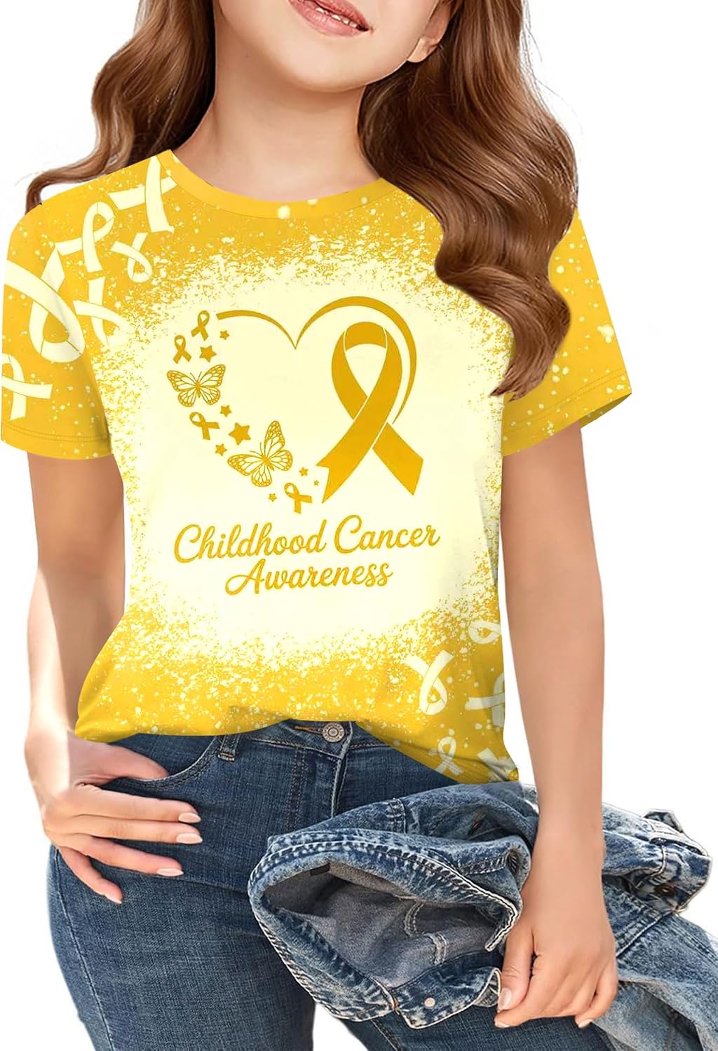 Girls Boys Childhood Cancer Awareness Shirts for Kids Gold Ribbon T-Shirt