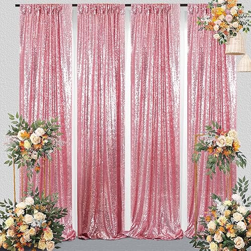 Juya Delight 4 cortinas de fondo de lentejuelas color rosa fucsia de 2 x 8 pies, cortina de fondo brillante con purpurina para decoración de pared