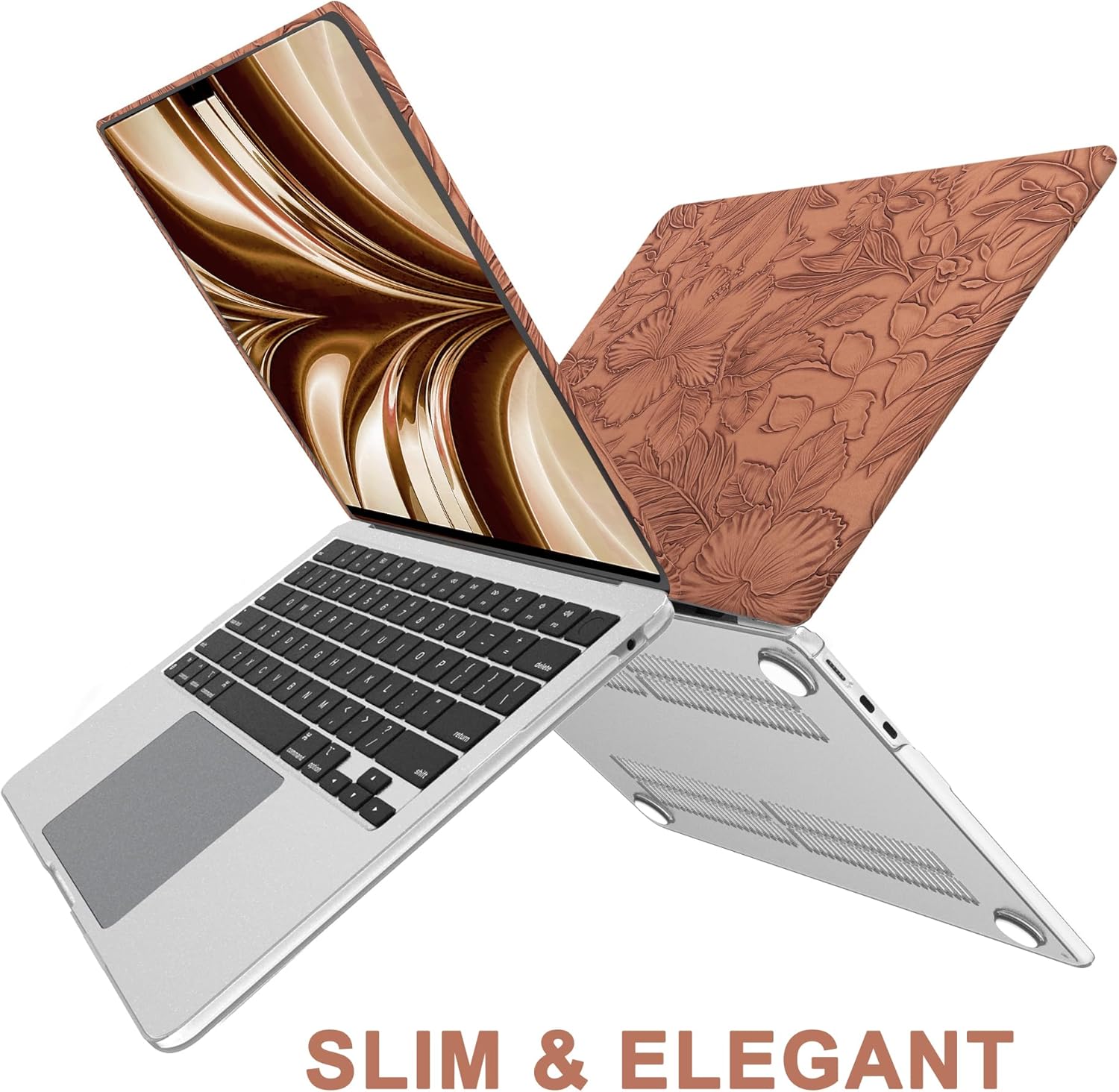 iPAPA Compatible with MacBook Air 13 inch Case 2026 2025 2024-2022 M5 M4 M3 M2 A3449 A3240 A3113 A2681, Elegant Texture Leather Hard Shell+Keyboard Cover for MacBook Air 13.6 inch Case, Brown Floral