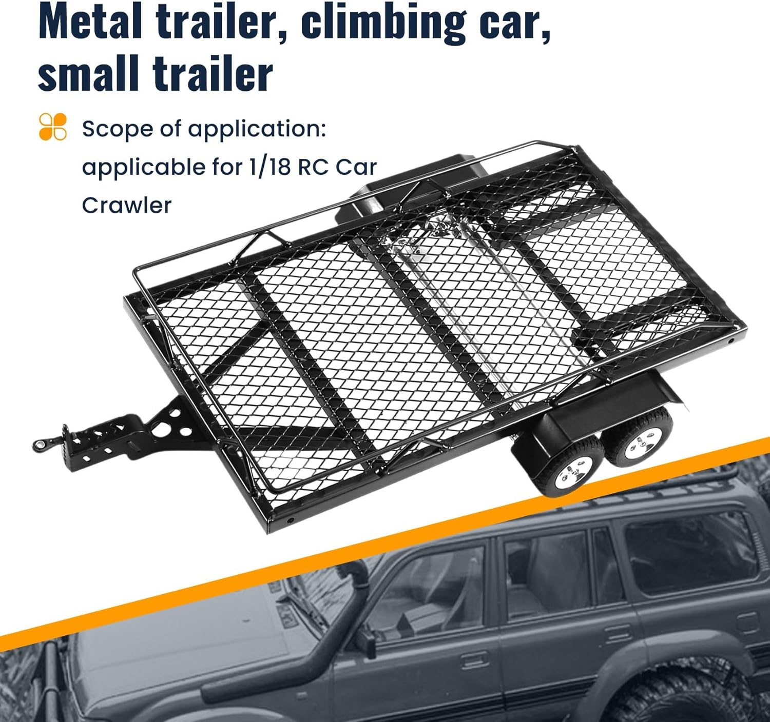 Metal Trailer for 1/18 RC Car Crawler SCX24 TRX4M