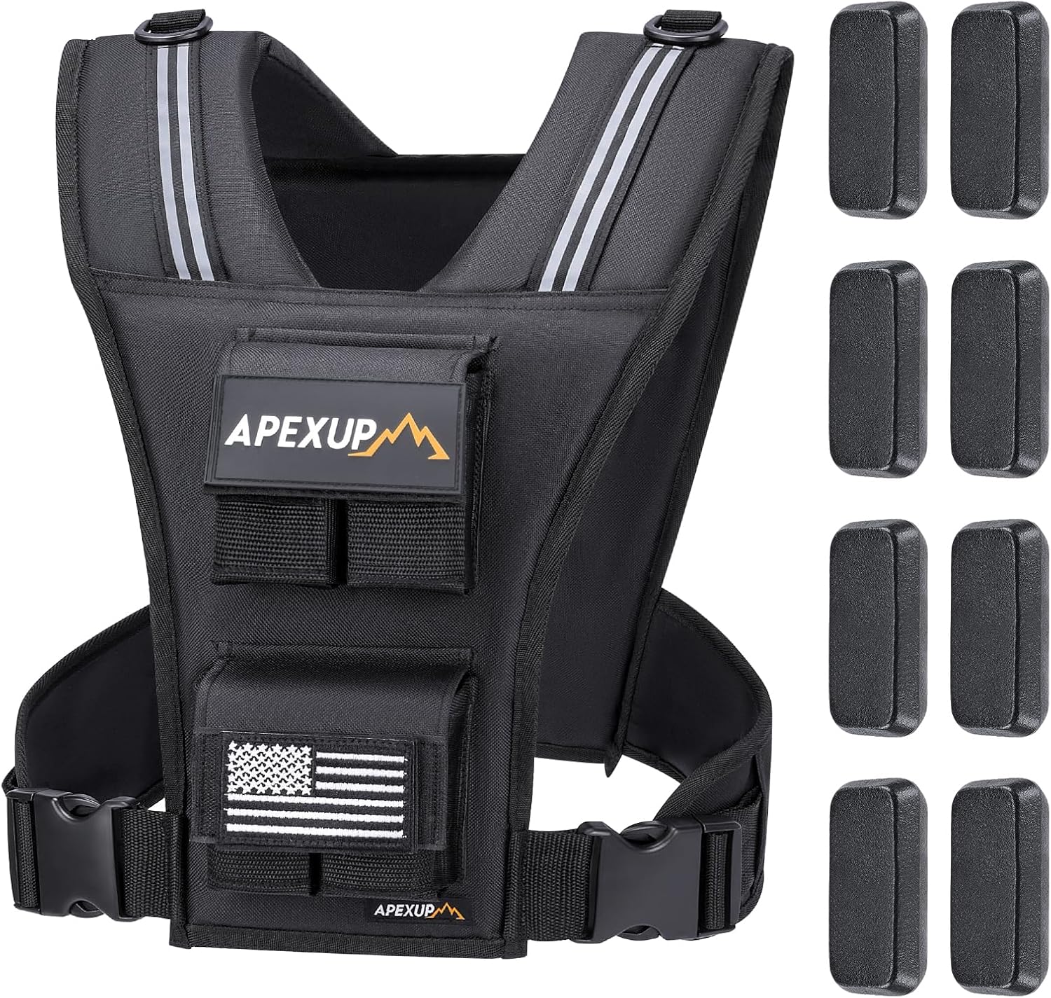 APEXUP Adjustable Weighted Vest Men 20lbs/30lbs/40lbs Weights with Reflective Stripe, Weight Vest Woman Workout Vest for Strength Training Running Walking 20lbs Black