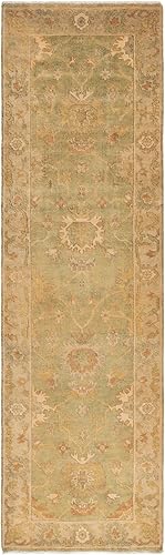 SAFAVIEH Oushak Collection - Alfombra de pasillo, 3 x 10 pies, verde y beige, de lana oriental tradicional anudada a mano, ideal para zonas de alto