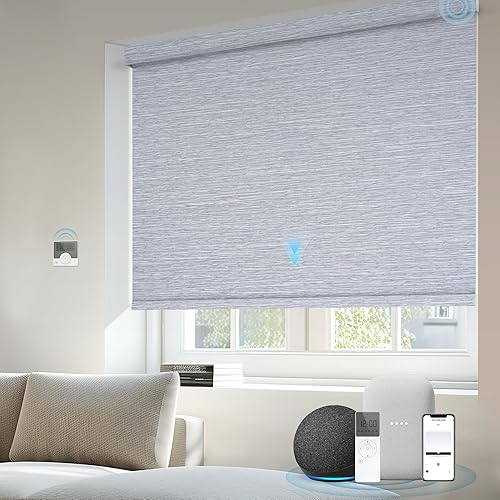 Miniatura 34 de Persianas motorizadas de filtrado de luz compatibles con Alexa Google, persianas inteligentes automáticas, control remoto, 70% opacas, color blanco