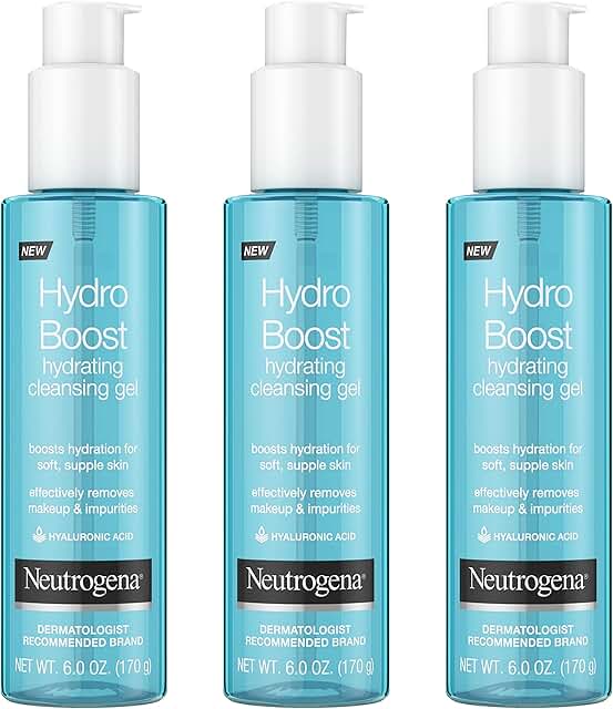 Neutrogena Hydro Boost Lightweight Hydrating Facial Cleansing Gel, Gentle Face Wash & Makeup Remover with Hyaluronic Acid,...