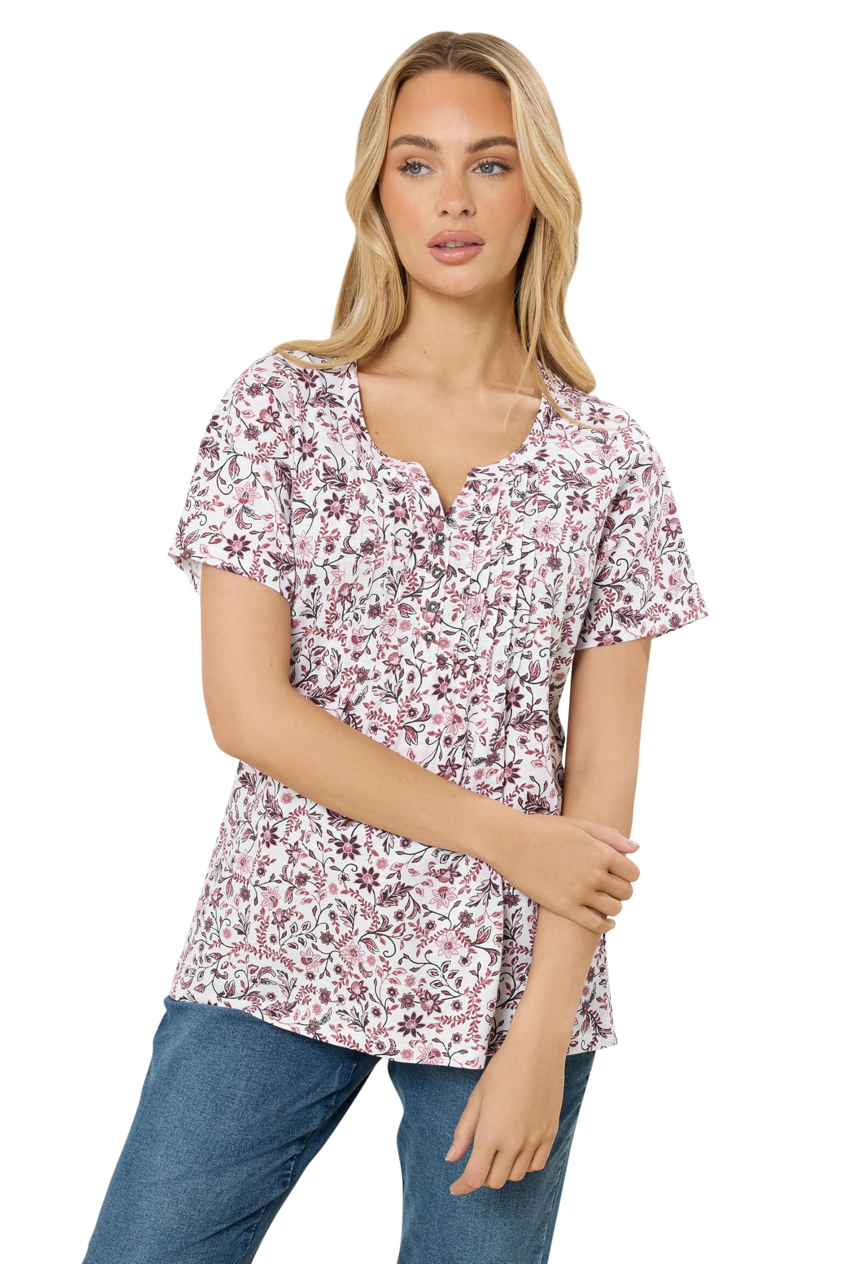 M&Co Women's Multicolor Floral Short Sleeve Henley Top | : Size 14