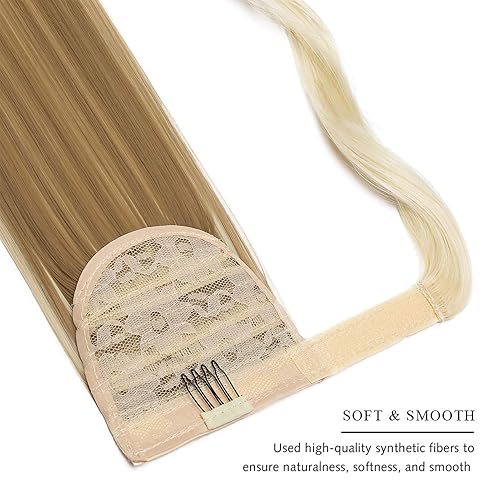 Miniatura 5 de Cybelleza Extensión de cola de caballo larga y recta, color marrón, 22 pulgadas, extensiones de cabello sintético con clip, extensiones de cola de