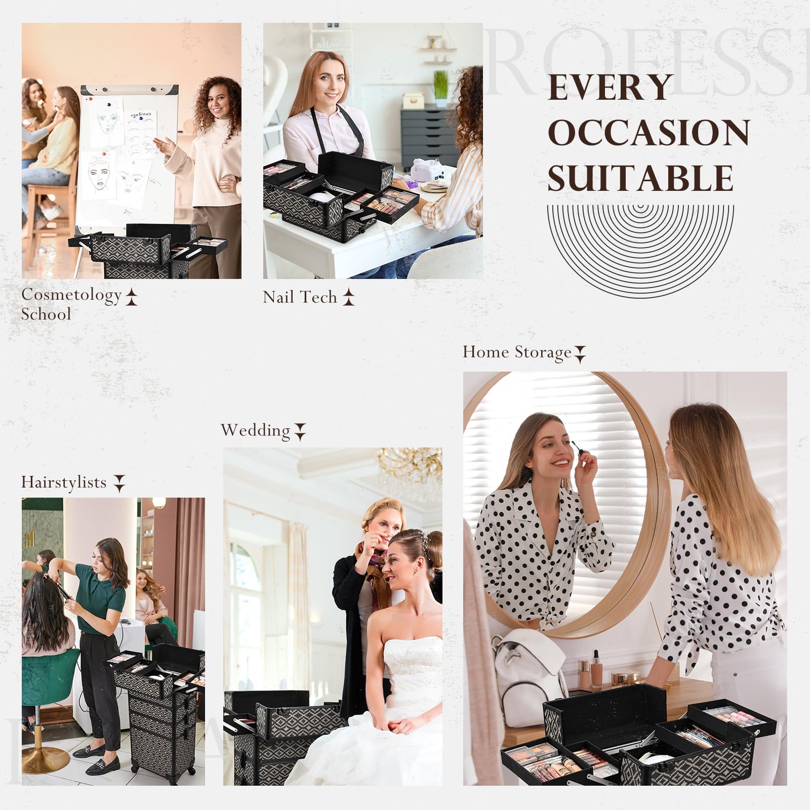 Stagiant Rolling Makeup Train Case Large Storage Cosmetic Trolley 4 in