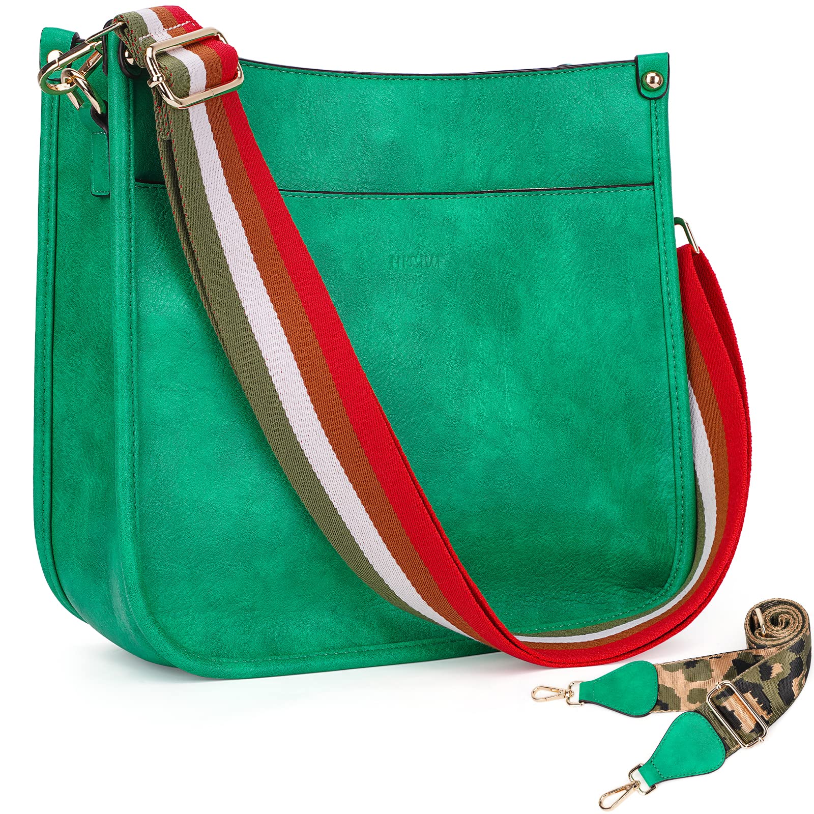 HKCLUFCrossbody Bags for Women Designer Leather Hobo Handbags With 2 Adjustable Leopard Guitar Strap Shoulder Bucket Bags, A20-green, Retro
