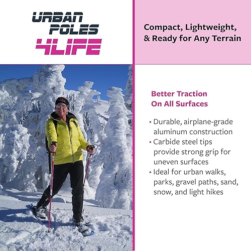 Miniatura 4 de Urban Poling - Urban Poles 4Life - Bastones nórdicos ligeros de aluminio - Rosa y Plata - 1 par - para usuarios de 4'2" - 6'2" - Equipo de