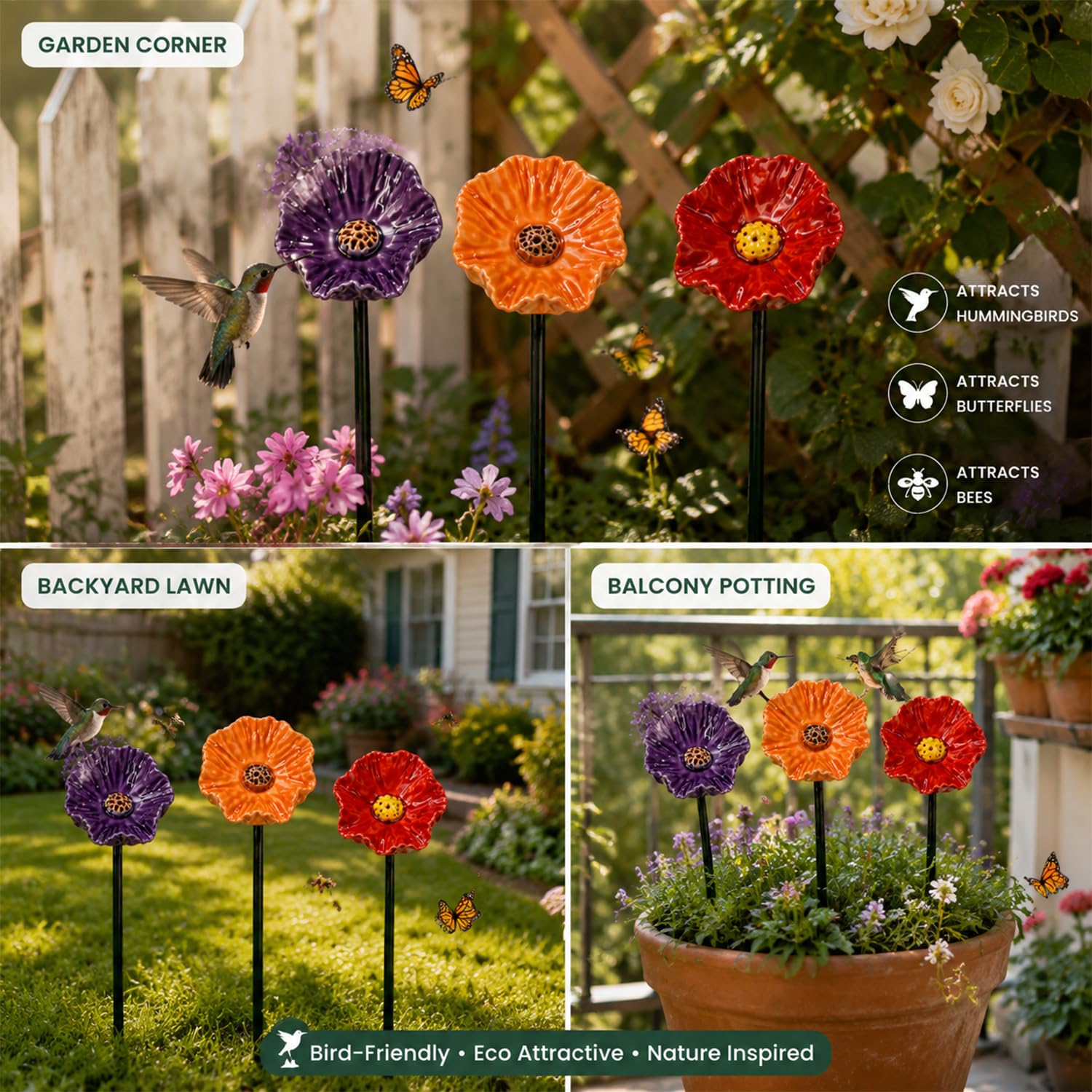 Vasca per Uccelli, Stazione di irrigazione for api in Ceramica for Giardino, mangiatoia for Fiori Fatta a Mano for, Farfalle e Colibrì(FSunPurple)