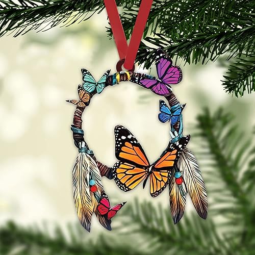 Miniatura 6 de Talataca Mariposa nativa círculo atrapasueños indígena indio bohemio 2D plano espejo retrovisor de coche accesorios de árbol de Navidad decoración