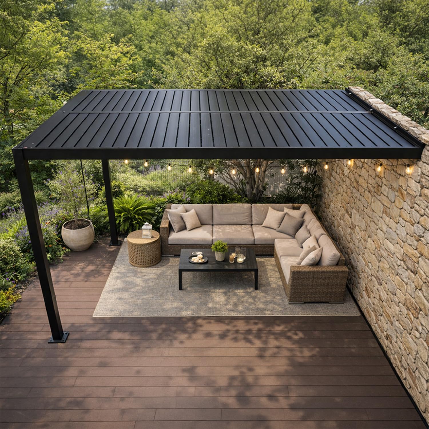 CONCEPT USINE Pergola Bioclimatique Adossée SIFNOS Aluminium Noir 4x3m | Qualité Premium, Design Épuré & Fonctionnel, Mobilier Contemporain, Confort & Durabilité