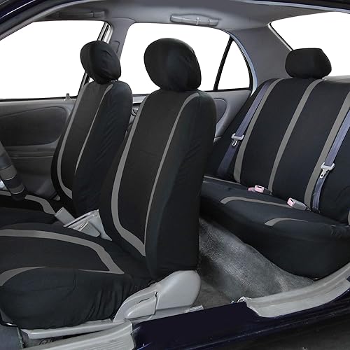 Vista 158 de FH Group - Juego completo de fundas de asiento de automóvil, de tela negra, ajuste universal, de asiento delantero de respaldo bajo y de asiento