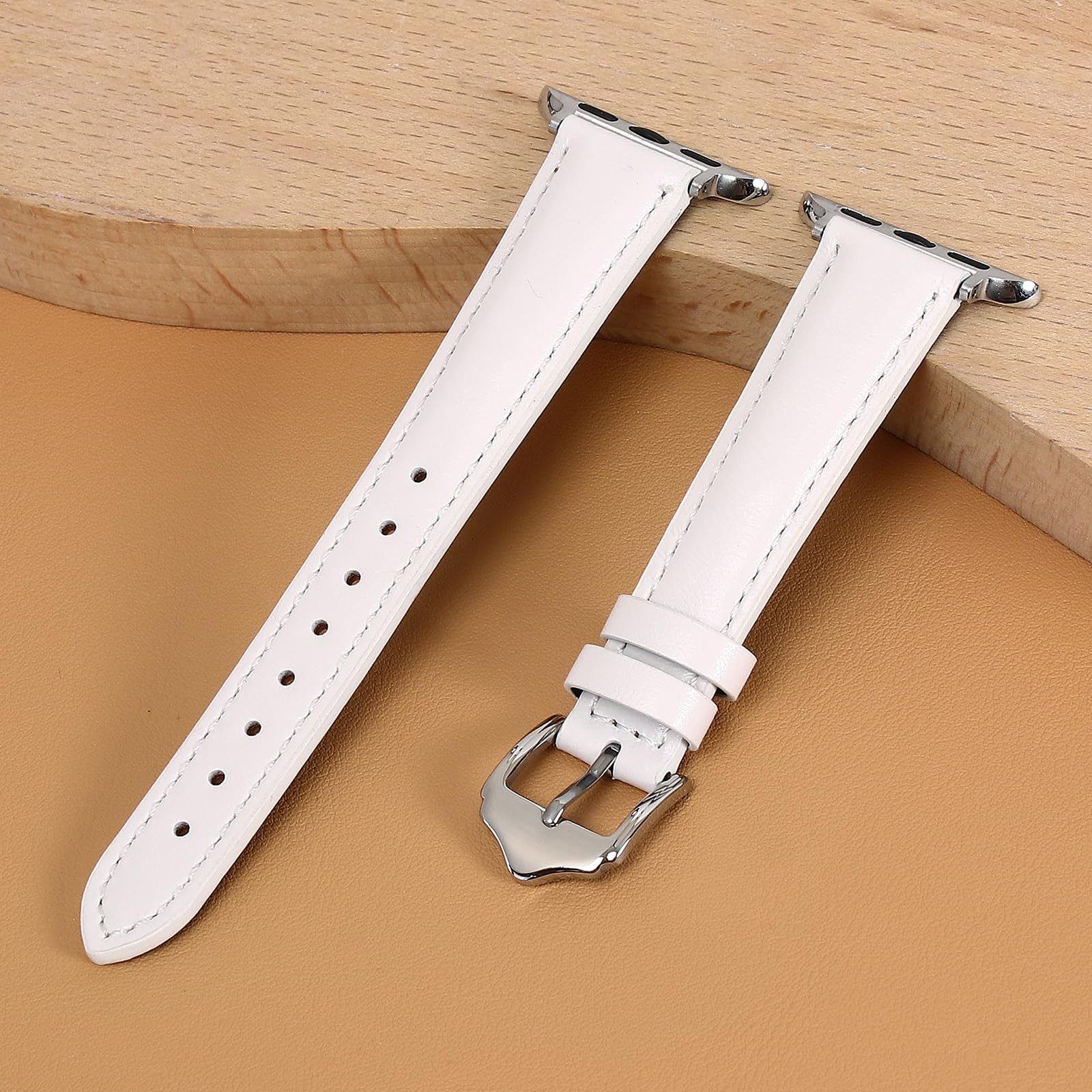 Bracelet en cuir pour Apple Watch 49 mm, 46 mm, 45 mm, 44 mm, 42 mm, 41 mm, 40 mm, 38 mm. Bracelets en cuir pour iWatch Ultra 3/2/1 Series 11/10/9/8/7/6/5/4/3/2/1 SE3 SE2 SE, blanc