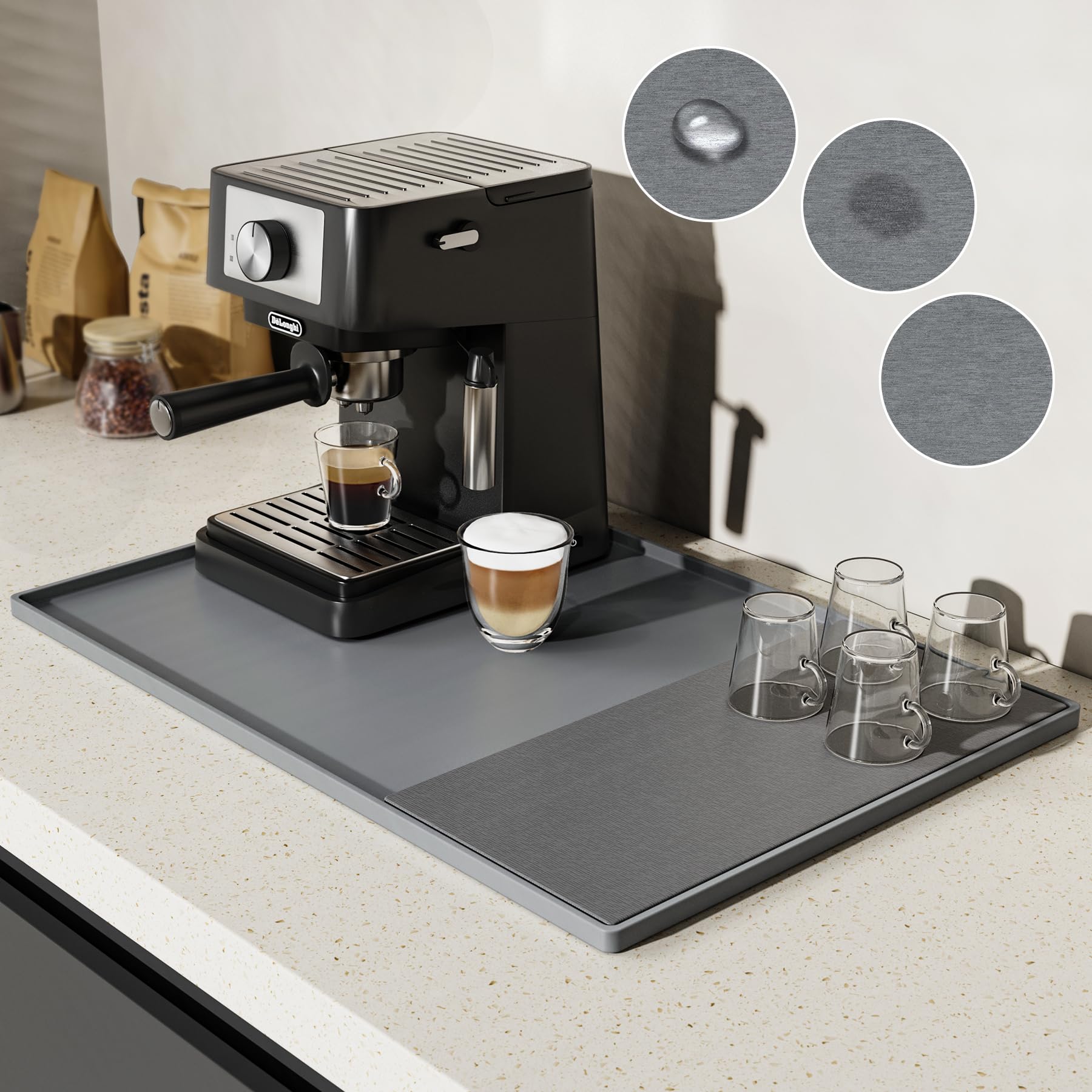 Tapis de bar en silicone NiHome gris clair idéal pour coin café et cuisine moderne bien rangée