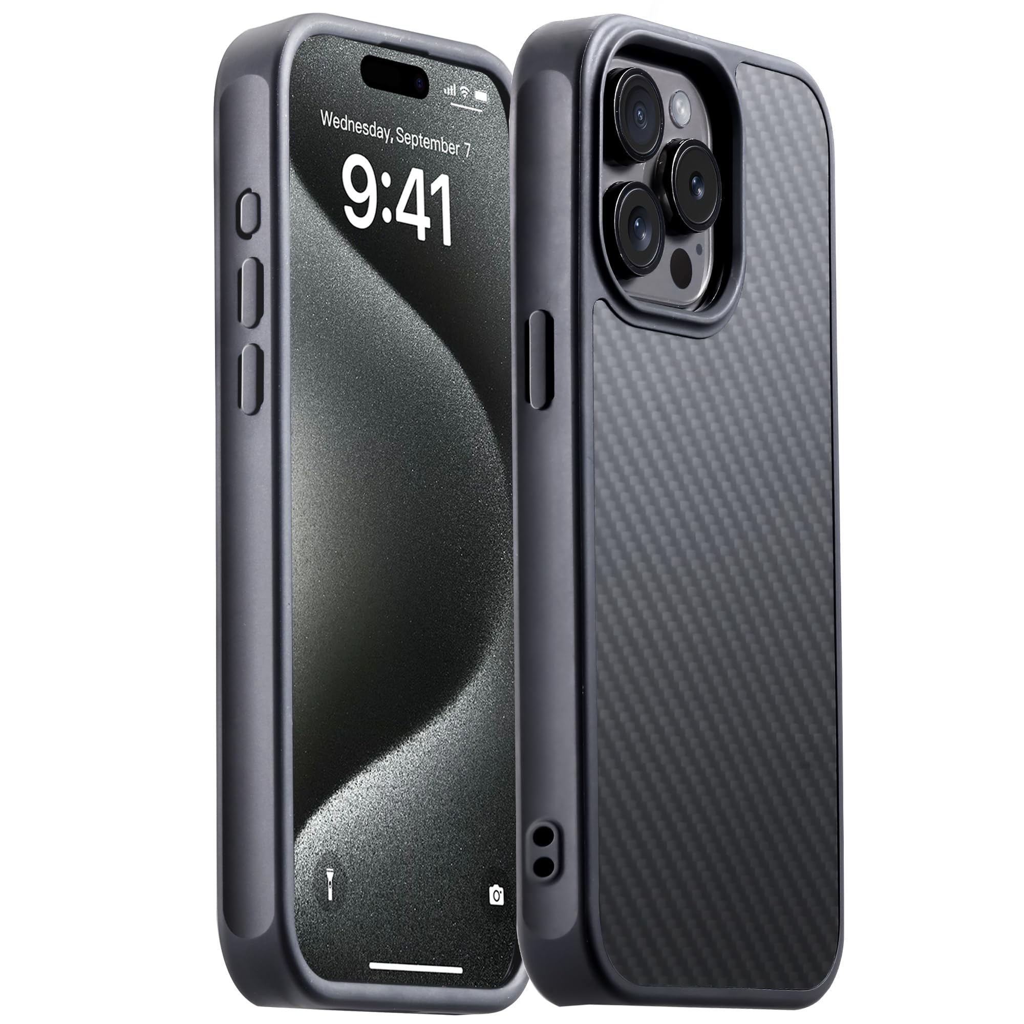for iPhone 15 Pro Max Case Carbon Fiber,Fits MagSafe, Military-Grade Drop Cover,Sturdy Carbon Fiber for iPhone 15 pro max Phone case,Supports Wireless Charging, Black/Grey(Twill)