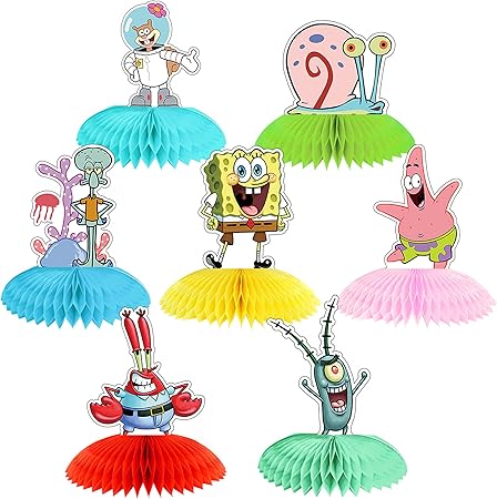 Amazon Co Jp スポンジボブ 誕生日パーティー用品 7ピース スポンジボーテーマ 誕生日パーティー ハニカム センターピース 両面テーブル装飾 フォトブース小道具 スポンジボーパーティー記念品 ベビーシャワー 子供の誕生日パーティーに おもちゃ