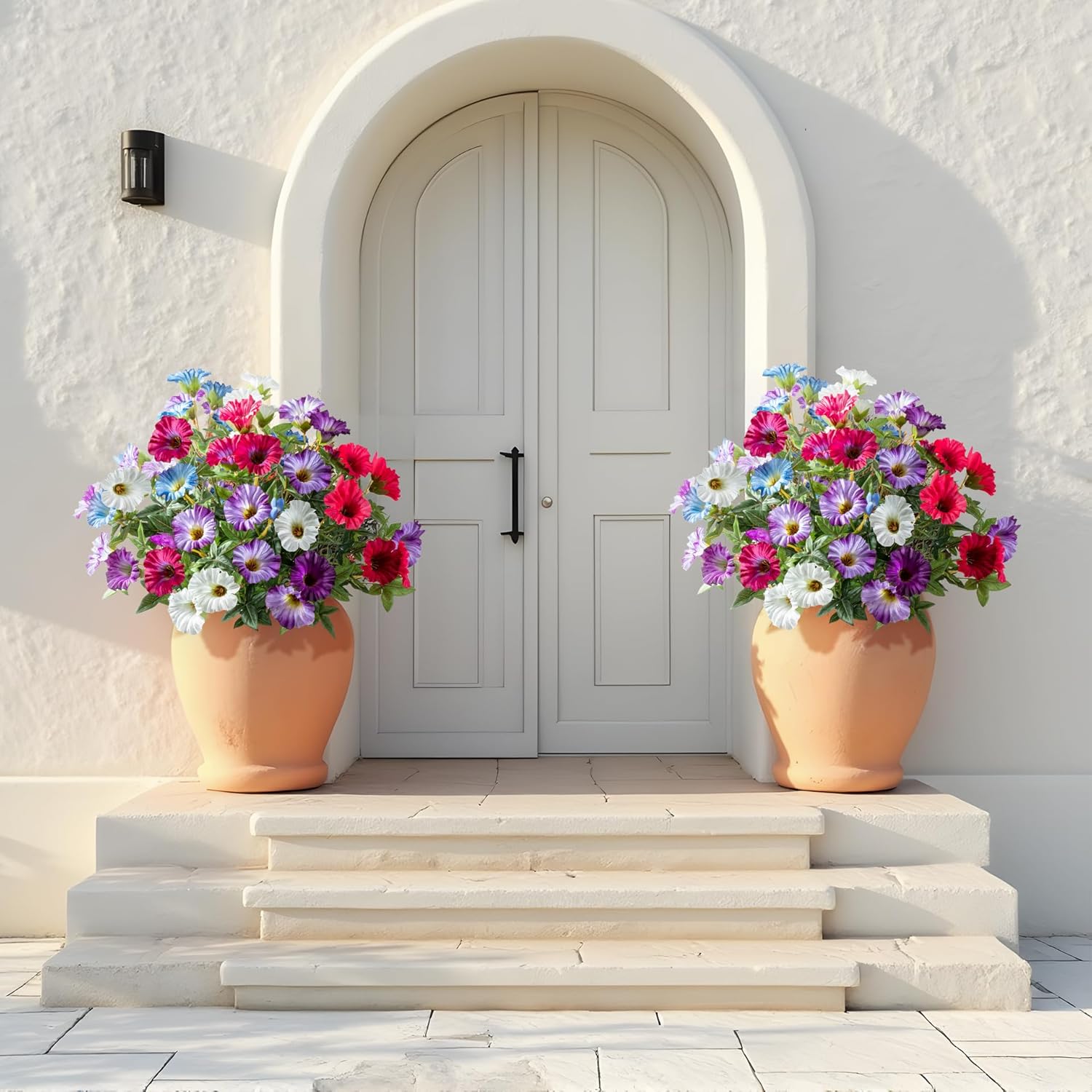 Artificial Plants Outdoor Morning Glory Artificial Flowers Plastic Flowers for Decoration,UV Resistant Look Real Fake Flowers Faux Outdoor Plants Front Door Decor Outdoor(Mix Colors) 4pcs - Image 3
