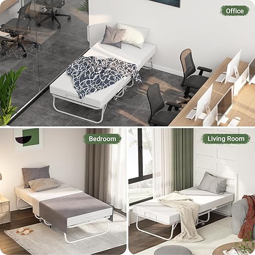 Miniatura 14 de Unikito Cama plegable con colchón para adultos, 75 x 31 pulgadas, cama de invitados portátil plegable con colchón de espuma viscoelástica y marco de
