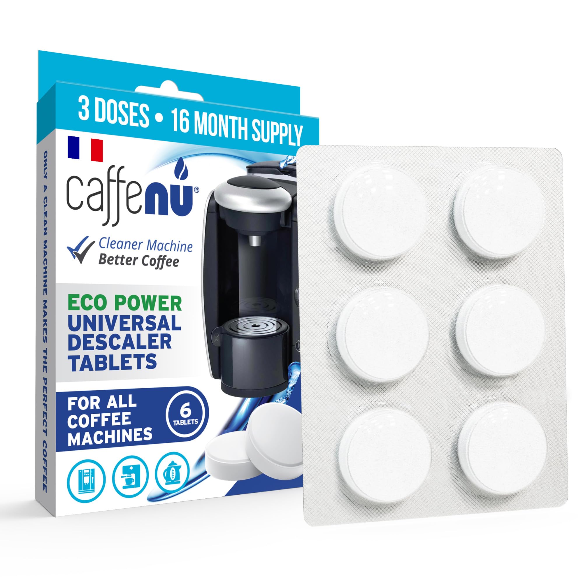 Tablettes détartrantes Caffenu Pack de 6 | Compatible Nespresso, Delonghi, Lavazza | Elimine le calcaire & accumulations