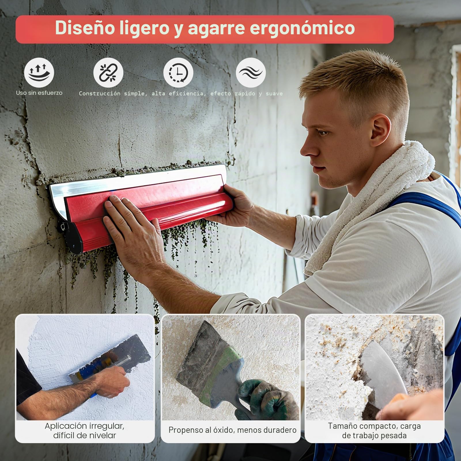 Juego de 3 espátulas para juntas con mango telescópico, espátula ancha de acero inoxidable para superficies lisas en paredes, techos, esquinas – ajustable, fácil de cambiar y almacenar