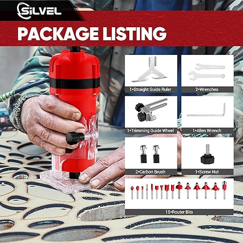 Miniatura 2 de SILVEL Enrutador de madera, enrutador de madera de 800 W para carpintería, herramienta de enrutador de madera manual de 6.5 amperios 1.25 HP,