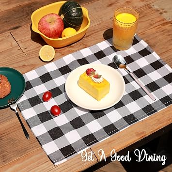 18x13 Plaid Checkered Placemats,Black & White Checker