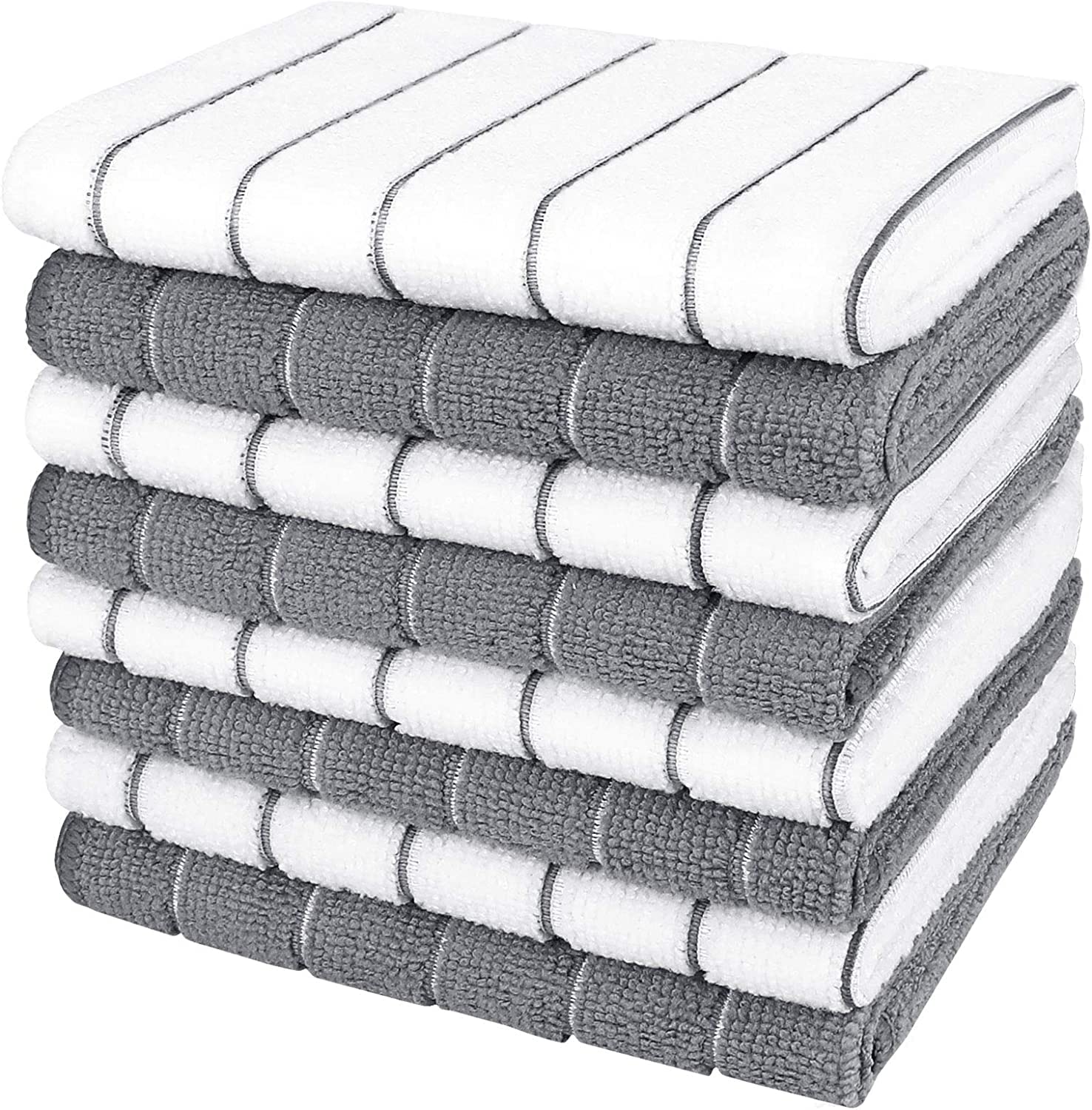 VisionhnnMicrofibre Dish Cloths, Tea Towels Super Soft Absorbent and Lint Free,Multi-Purpose Microfibre Dish Rags for Kitchen Pack of 6, 30 x 30 cm, Gray and White