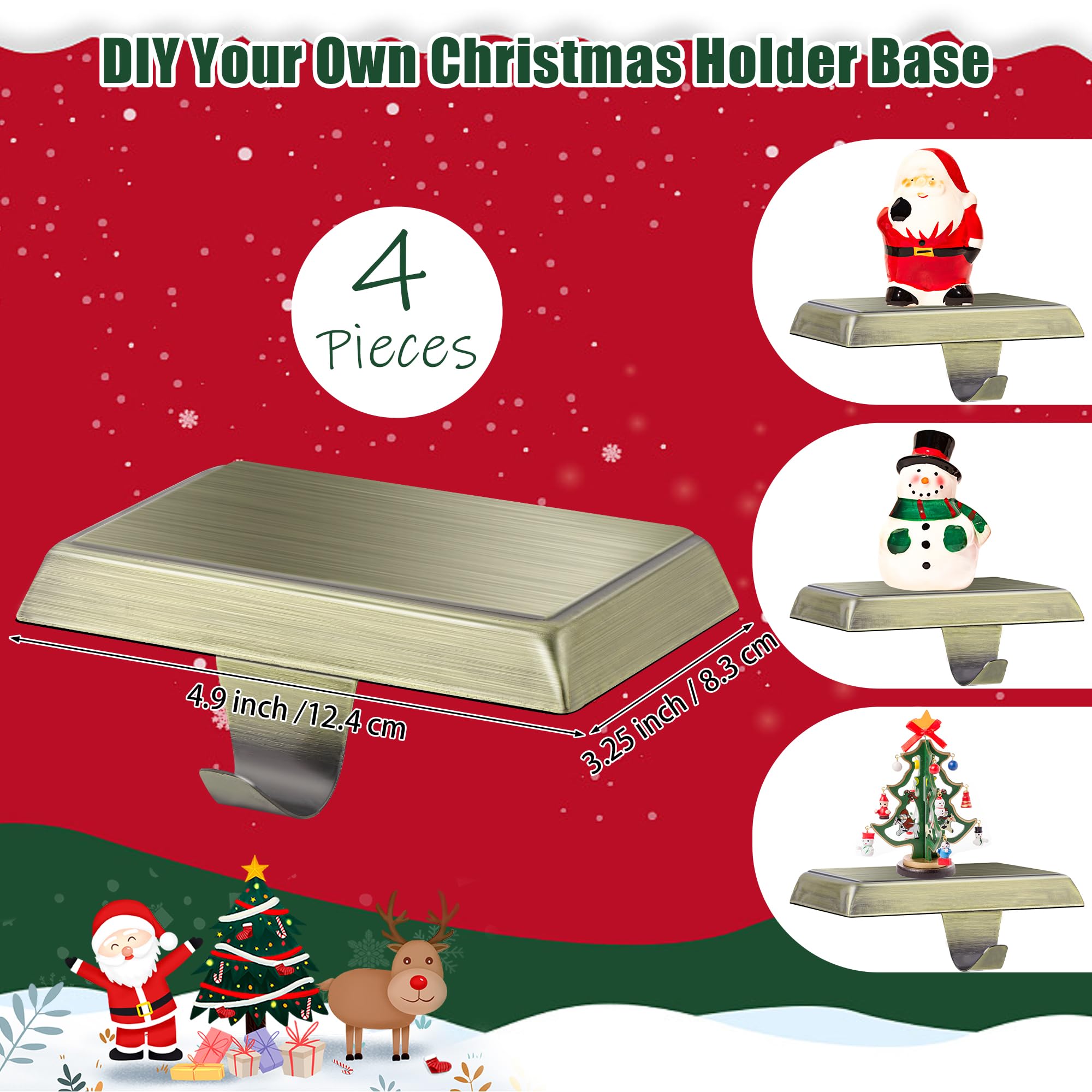 Fovths 4 Pieces Christmas Stocking Holders Bases Metal Mantle Stocking Hooks Fireplace Stocking Hanger Weighted Hanging Hooks for Xmas Holiday Party Decorations, Bronze