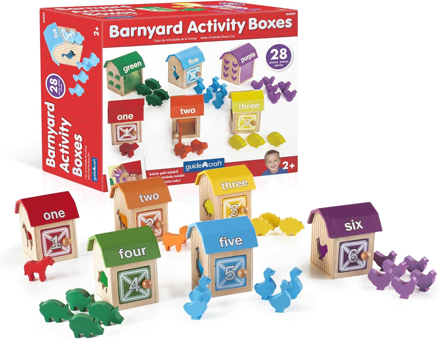 Guidecraft Barnyard Activity Boxes -21 Colorful Animal Blocks, Counting, Matching and Sorting Set, Kids Preschool Learning and Development Toy