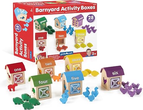 Guidecraft Barnyard Activity Boxes -21 Colorful Animal Blocks, Counting, Matching and Sorting Set, Kids Preschool Learning and Development Toy