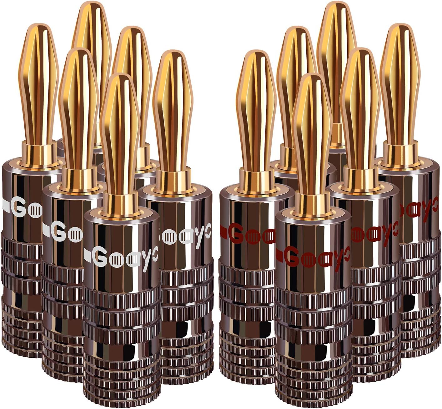 FosPower – Fiches Bananes Premium Plaquées Or 24K avec Double Vis – Connecteurs pour HiFi, Haut-Parleurs, Amplificateurs & Home Cinéma – Lot de 12