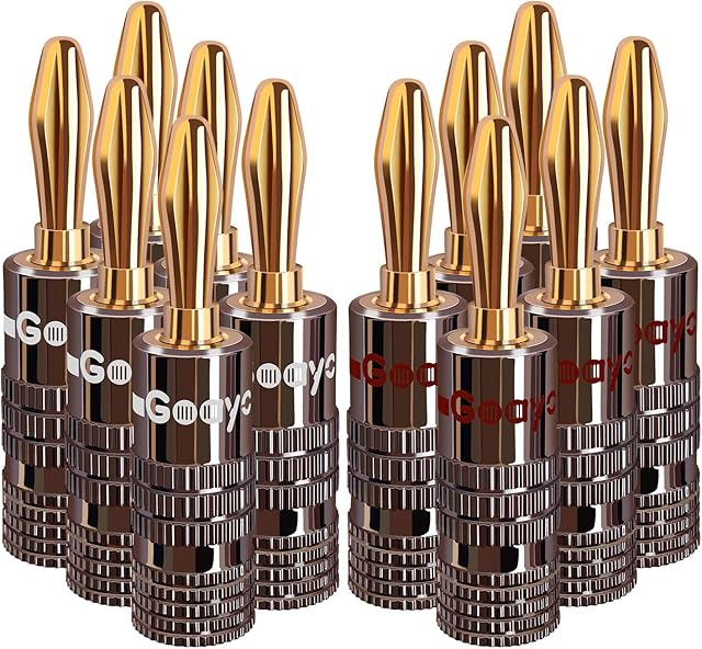 Goaycer 4mm Banana Plugs - 24K Gold Plated Bannan Plug Speaker Connectors 6 Pairs / 12 pcs