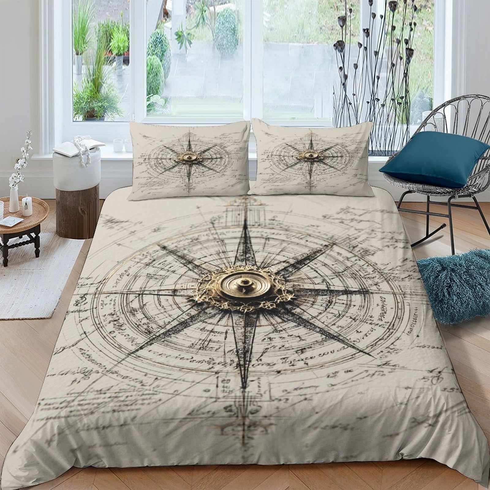 Ctjqhvkz Style-7 3D Printed Vintage Compass Fitted Sheet Microfiber Soft Breathable Nautical Map Bed Cover For Bedroom Dorm Mattress Protection Decor Single（135X200cm）