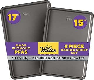 Wilton Silver 2- Piece Non-Stick Baking Sheet Set, Stainless Steel Bakew...