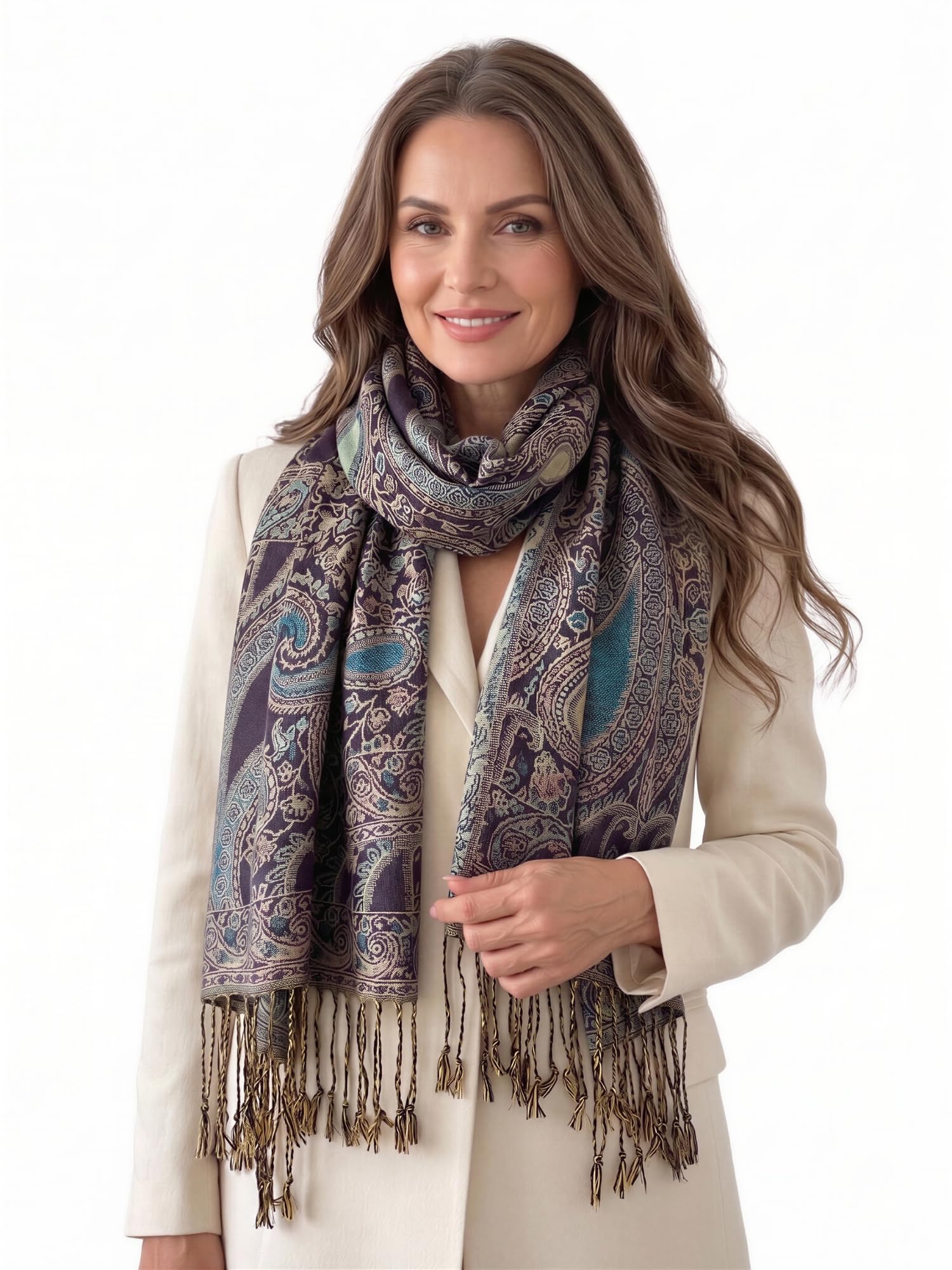 Women Pashmina Scarf Shawl Wrap - Large Long Paisley Floral Rainbow Ladies Scarves, Wearable Blanket Scarf, Womens Winter Scarfs, Indian Shawl Wedding Evening Stole, Head Scarf (Paisley Purple)