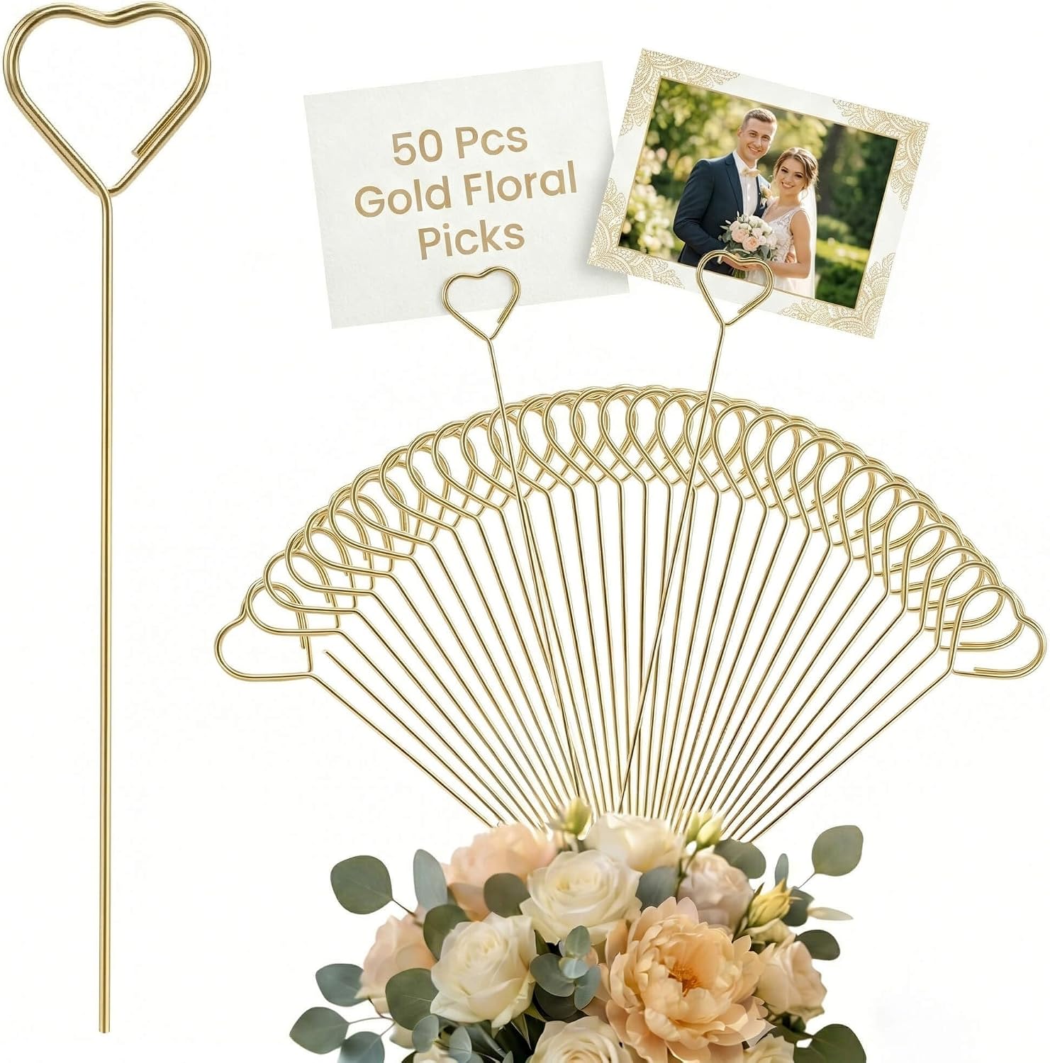 50Pcs Metal Floral Card Holder Picks - Flower Card Holder Sticks for Gift Cards & Flower Bouquet. Floral Picks & Picture Photo Holders for Centerpieces, Wedding Birthday Party Decoration Accessories