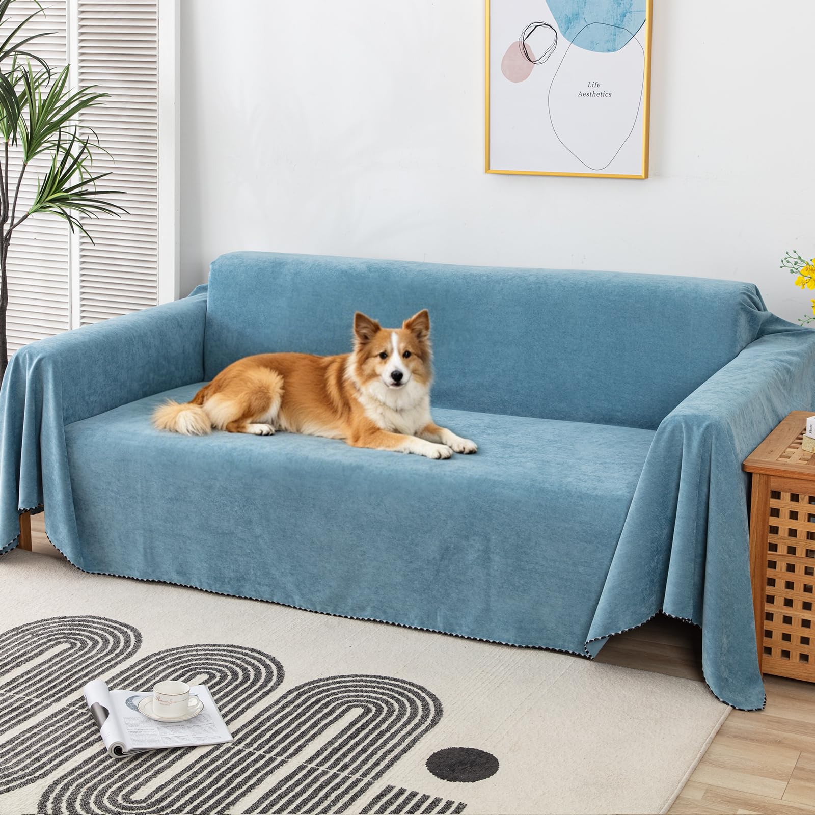 Imperméable Housse de canapé Extensible Serviette de canapéAnti-poussière Canapé Couverture Lavable Protège Canapé Canapé Serviette pour Domestiques Animaux Enfants 180 * 300cm-Bleu Clair