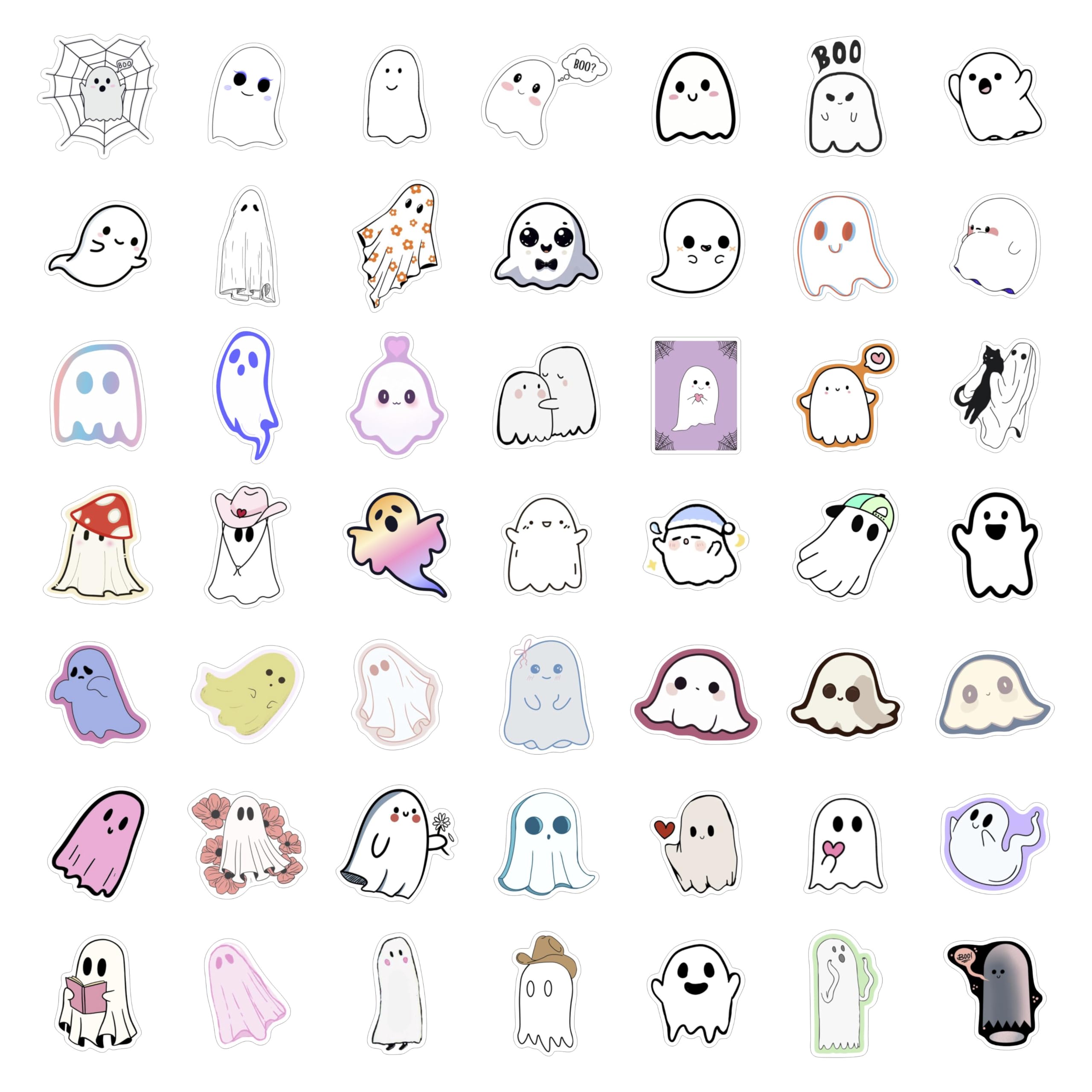 BulbaCraft 100 adesivi fantasma per bottiglia d'acqua e computer portatile, bomboniere e decorazioni fantasma, decalcomanie in vinile impermeabili, adesivi divertenti per Halloween e regali per donne