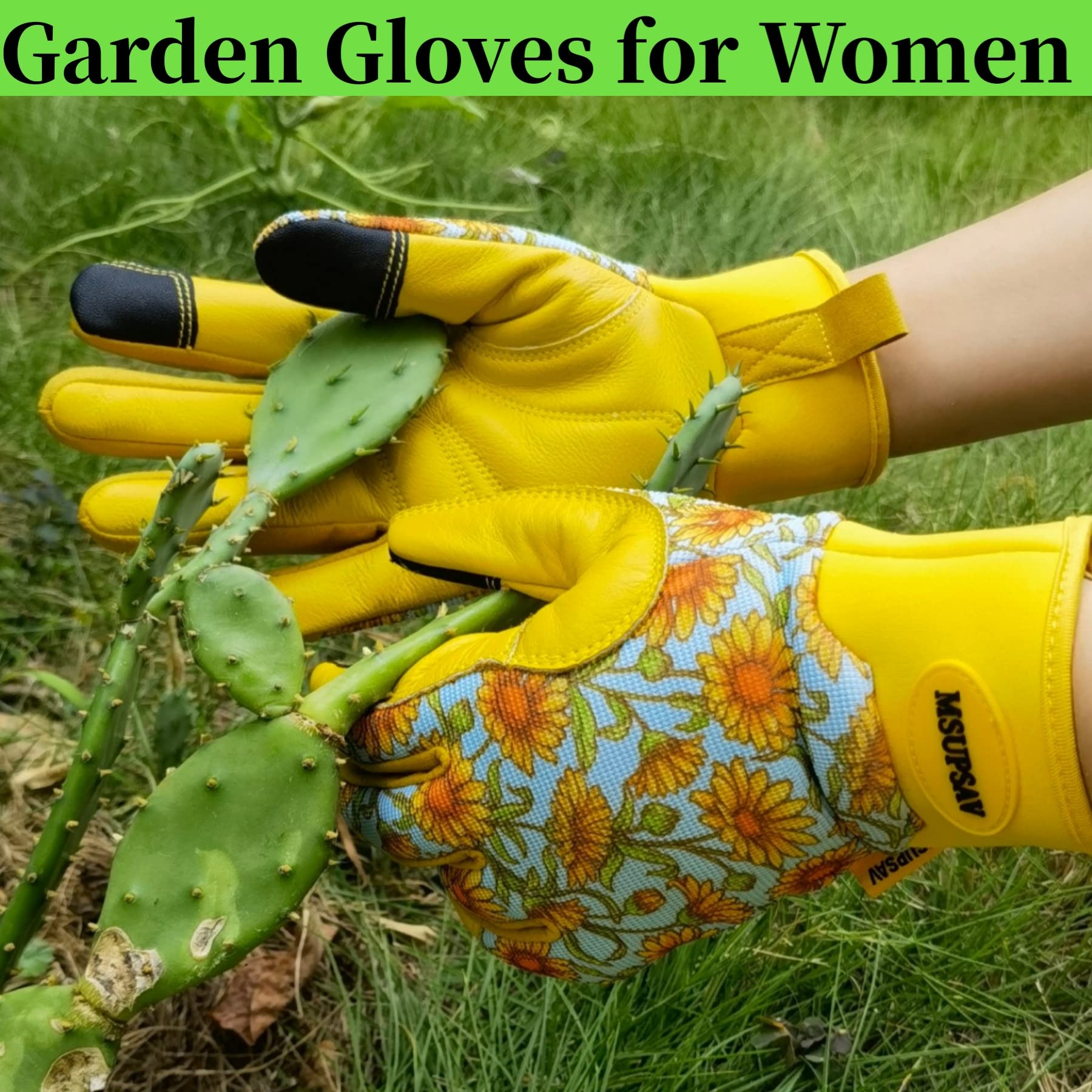 Hochleistungs-Damen-Gartenhandschuhe, Outdoor-Schutzhandschuhe mit Griff, Rosenbeschneiden, dornensicher, Gartenhandschuhe (Himmelblau, Gänseblümchen, Größe M)