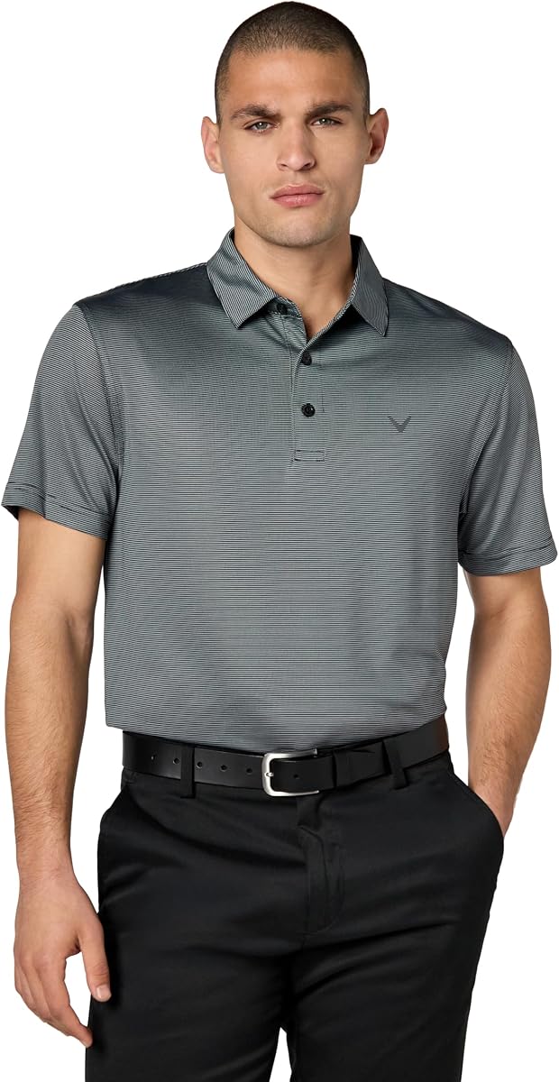 Callaway Polo de golf elástico de manga corta con rayas finas que absorbe la humedad para hombre (disponible en talla grande y alta)