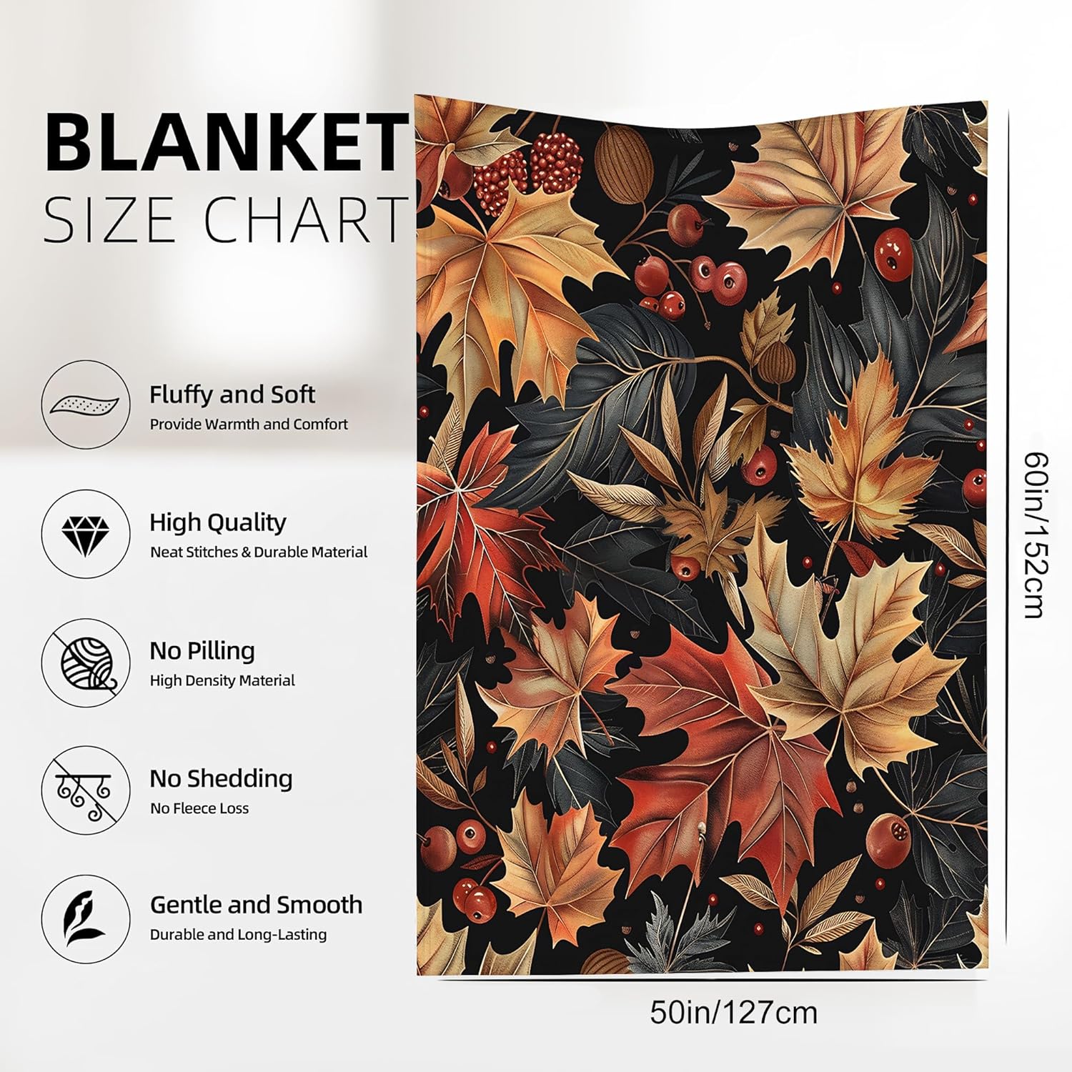 Throw Blanket, Thanksgiving Throw Blankets for Adult Kids Boys Girls, Rustic Autumn Leaves and Fruits Decor Gifts for Home Bed Couch 50x60 Inches