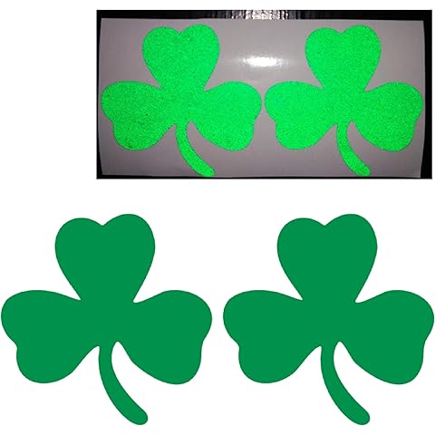 CUSHYSTORE 2X Clover 3-Leaf Shamrock Leave Irish Flag Green Reflective Decals Vinyl Sticker for Laptop Fridge Tumbler Notebook Door Window (4